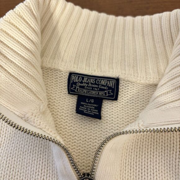VTG Polo Jeans Co Ralph Lauren Womens L White Ribbed Pullover Sweater Half Zip - Picture 6 of 6